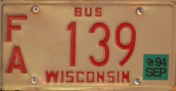 Sep 1994 Wisconsin Bus License Plate