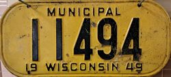 1949 Wisconsin Municipal License Plate