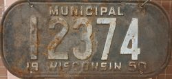 1950 Wisconsin Municipal License Plate