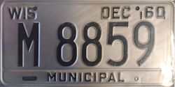 1960 Wisconsin Municipal License Plate