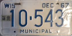 1968 Wisconsin Municipal License Plate