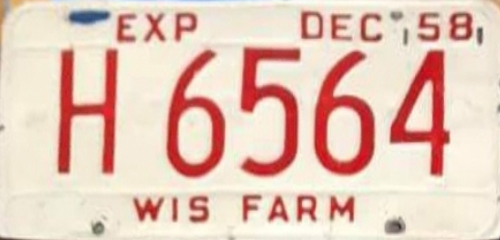 1958 Wisconsin Heavy Farm Truck License Plate