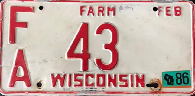 1986 Wisconsin Heavy Farm Truck License Plate