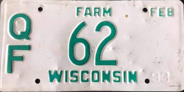 1993 Wisconsin Heavy Farm Truck License Plate