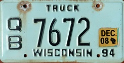 1994 Wisconsin Heavy Truck License Plate