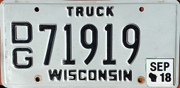 September 2018 Wisconsin Heavy Truck License Plate