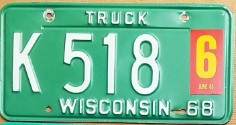 Monthly 1968 Wisconsin Heavy Truck License Plate