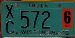 1970 Wisconsin Heavy Truck License Plate Monthly
