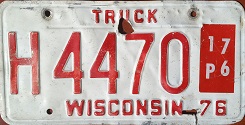 March 1976 Wisconsin Heavy Truck License Plate