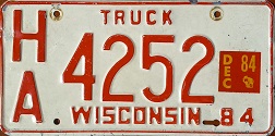 December 1984 Wisconsin Heavy Truck License Plate