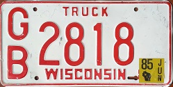 June 1985 Wisconsin Heavy Truck License Plate
