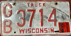 September 1985 Wisconsin Heavy Truck License Plate
