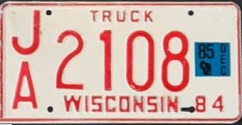 December 1985 Wisconsin Heavy Truck License Plate