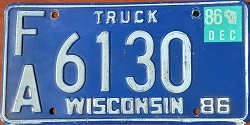 December 1986 Wisconsin Heavy Truck License Plate
