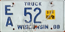 1988 Wisconsin Heavy Truck License Plate