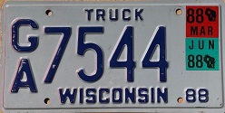 March 1988 Wisconsin Heavy Truck License Plate
