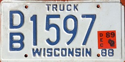 December 1989 Wisconsin Heavy Truck License Plate
