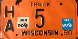 September 1990 Wisconsin Heavy Truck License Plate