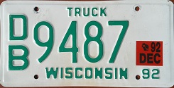 December 1992 Wisconsin Heavy Truck License Plate