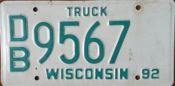 1992 Wisconsin Heavy Truck License Plate