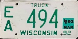 March 1992 Wisconsin Heavy Truck License Plate