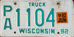 June 1992 Wisconsin Heavy Truck License Plate