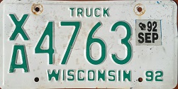 September 1992 Wisconsin Heavy Truck License Plate