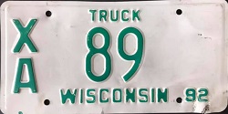 1992 Wisconsin Heavy Truck License Plate