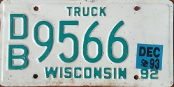 December 1993 Wisconsin Heavy Truck License Plate