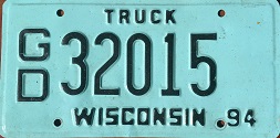 1994 Wisconsin Heavy Truck License Platet