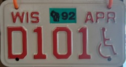 1992 Wisconsin Disabled Motorcyle License Plate