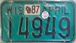 1987 Wisconsin Motorcycle License Plate