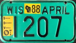 1988 Wisconsin Special Designed Vehicle License Plate