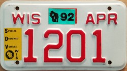 1992 Wisconsin Special Designed Vehicle License Plate