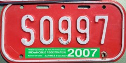 2007 Wisconsin Snowmobile Dealer License Plate