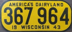 1943 Wisconsin License Plate Windshield Sticker