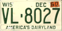 1960 Wisconsin Passenger License Plate