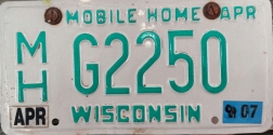 2007 Wisconsin Mobile Home License Plate