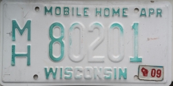 2009 Wisconsin Mobile Home License Plate