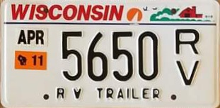 2011 Wisconsin RV Trailer License Plate