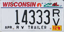 2012 Wisconsin RV Trailer License Plate