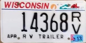 2013 Wisconsin RV Trailer License Plate