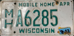 2013 Wisconsin Mobile Home License Plate