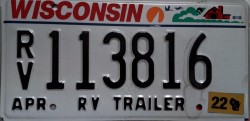 2022 Wisconsin RV Trailer License Plate