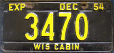 1954 Wisconsin Cabin License Plate