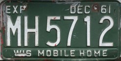 1961 Wisconsin Mobile Home License Plate