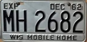1962 Wisconsin Mobile Home License Plate