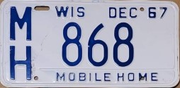 1967 Wisconsin Mobile Home License Plate