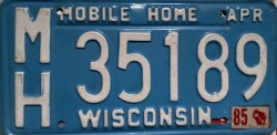 1985 Wisconsin Mobile Home License Plate