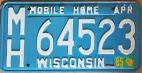 1985 Wisconsin Mobile Home License Plate